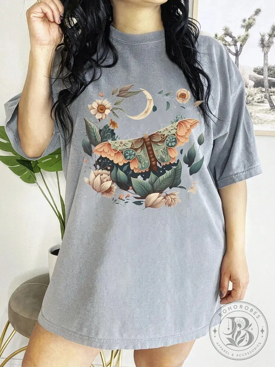 Celestial Moth and Floral Moon Graphic Comfort Colors T-Shirt