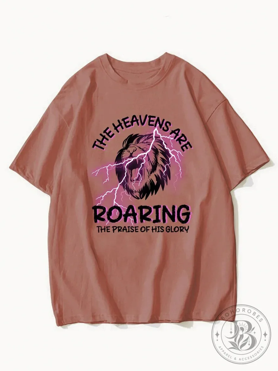 The Heavens Are Roaring Lion Lightning Christian Praise T-Shirt