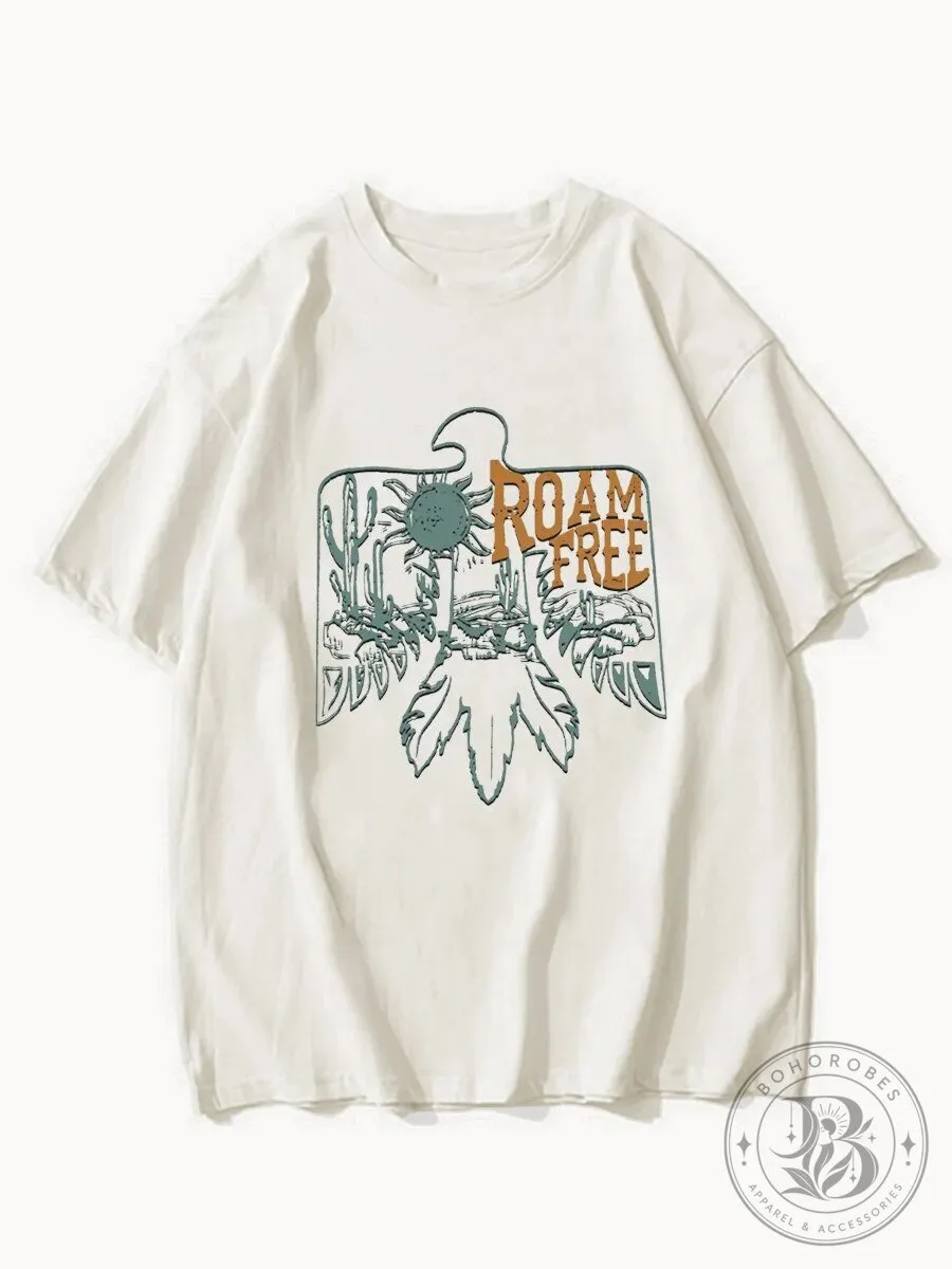 Roam Free Thunderbird Desert Landscape Graphic Print White T-Shirt