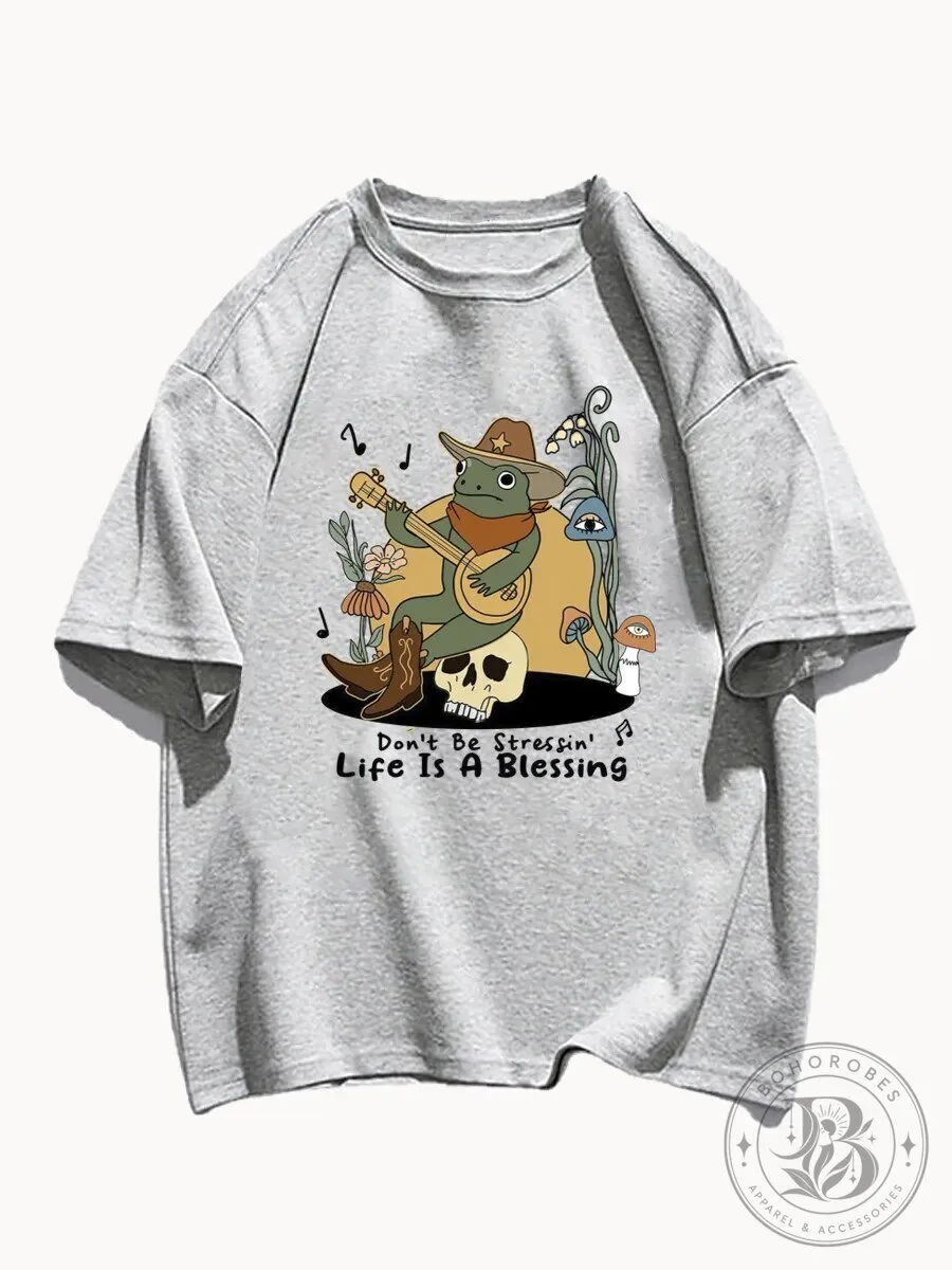 Frog Playing Banjo Skull Mushroom Folk Music T-Shirt