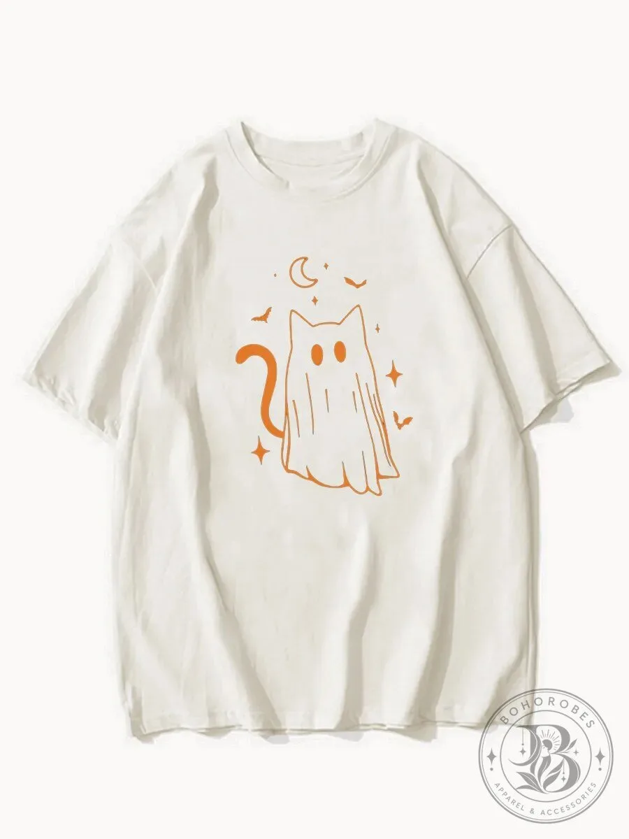 Cute Ghost Cat Halloween Costume Spooky Season T-Shirt