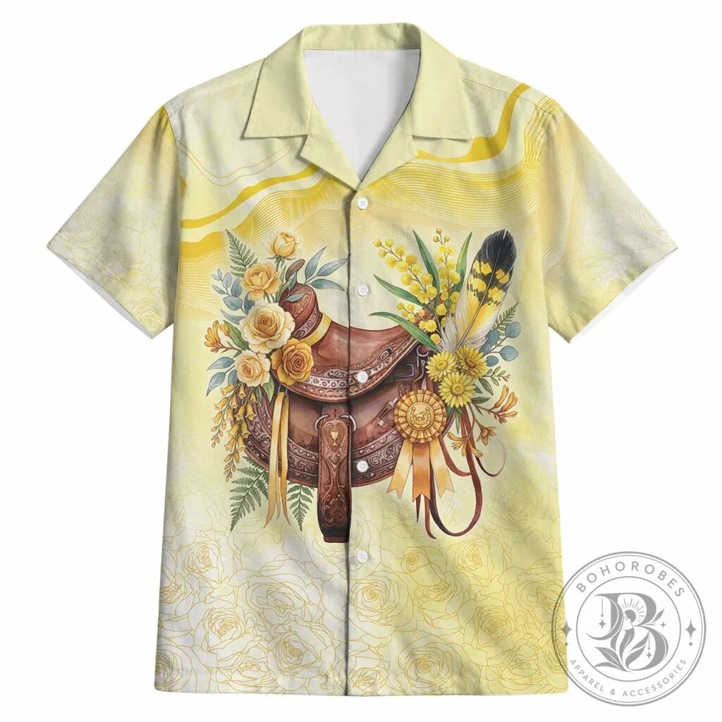 Melbourne Horse Floral Saddle Yellow Rose Wattle Flowers Hawaiian Shirt 1 Melbourne Horse Floral Saddle Yellow Rose Wattle Flowers Hawaiian Shirt