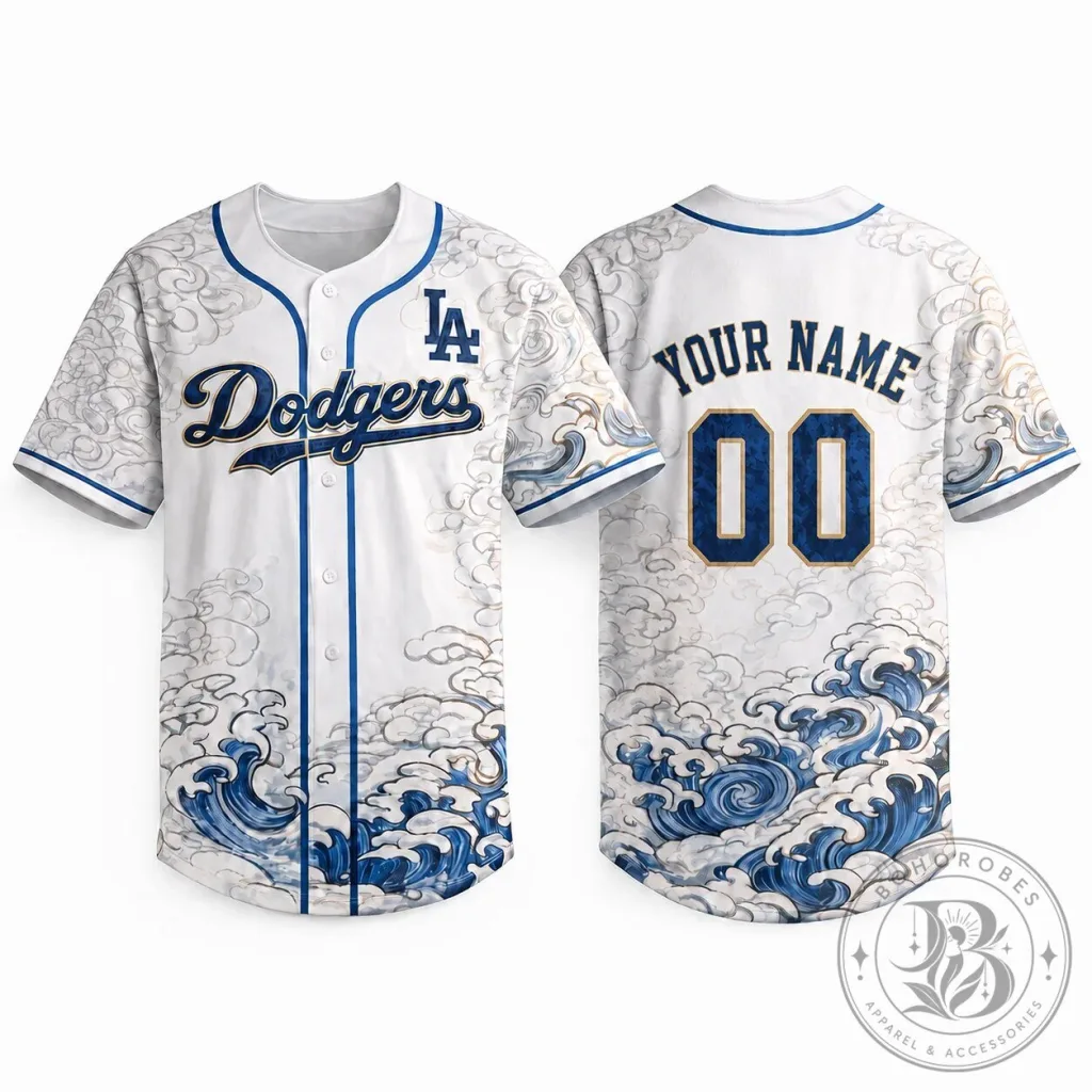 Los Angeles Dodgers Japanese Wave Heritage Custom Baseball Jersey Los Angeles Dodgers Japanese Wave Heritage Custom Baseball Jersey